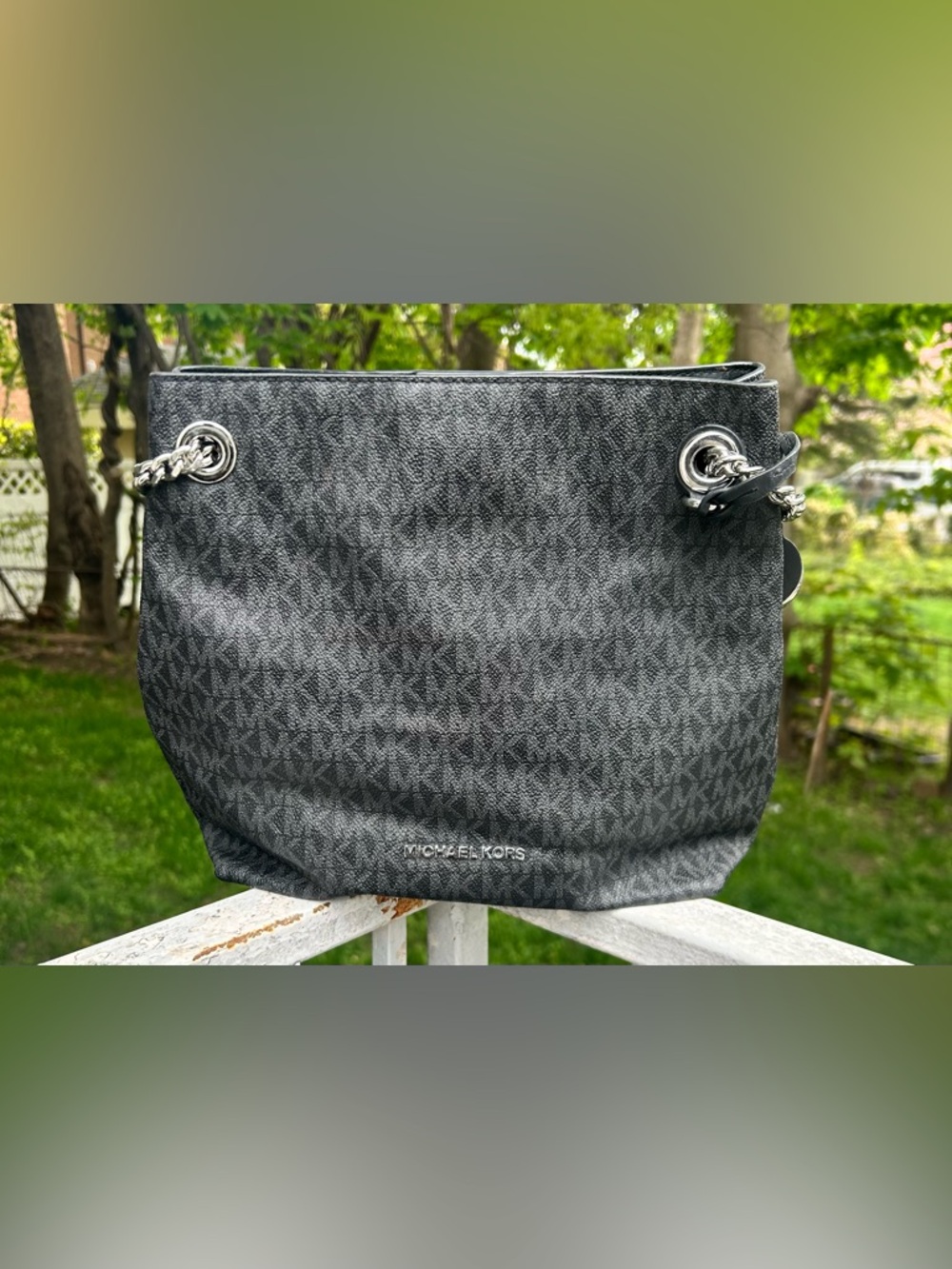 Michael Kors Jet Set Tote Black MK Logo Chain Strap Shoulder Bag